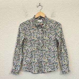 ANN MASHBURN Blouse Multicolor Ditsy Floral Ruffled Button Up Boho